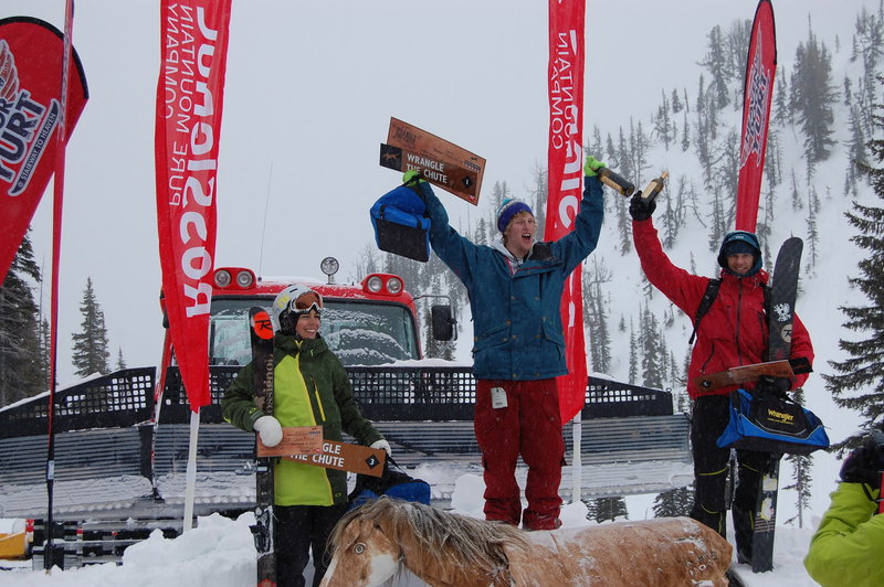 Mens Podium. Logan Pehota, Matt Montandon, Cheryl Treadway. Wrangle the Chute Feb 6th 2011. Austin Ross Photo